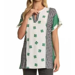 NEW 7TH RAY lucky charm luxe patchwork top in white